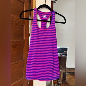 Brooks Pink and Blue racer back Striped Tank